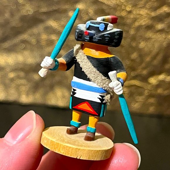Zuni (tribe) Other - 🖤Vintage Authentic Black Warrior Kachina Doll Miniature Native First People🖤